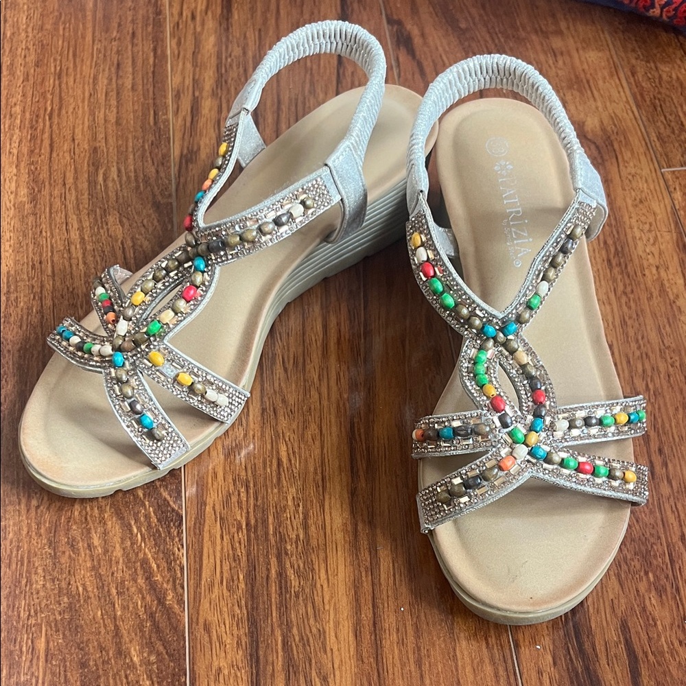 Colorful Beaded Sandals with Elastic Strap